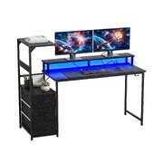 L-Shaped Gaming Desk LED Lights Power Outlets | EXTG