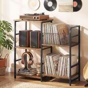 Vinyl Record Stand Rustic Wood 76x30x77cm