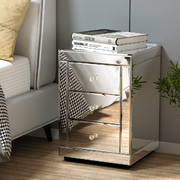 Bedside Table 3 Drawers Mirrored X2 - PRESIA Silver