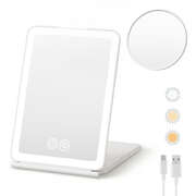 Portable Rechargeable Travel Makeup Mirror With Lights 10x Magnification White