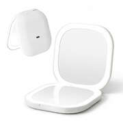 LED Lighted Compact Travel Makeup Mirror 1x And 10x Magnification Square White