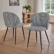  Dining Chairs Set of 2 Linen Solid Curved Houndstooth - Durable