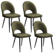 Set of 4 Hollow Green Velvet Dining Chairs for Dining Room - Stylish