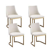 Set of 4 Dining Chairs with Beige Linen Fabric and Sturdy Frame