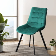 Set of 2 Reith Dining Chairs Kitchen Cafe Chairs Velvet Upholstered Green