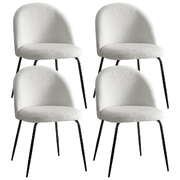 Set of 4 Dining Chairs in White Sherpa Boucle Fabric - Modern