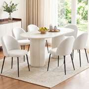 Sherpa Boucle Dining Chairs Set of 6 White | EXTG