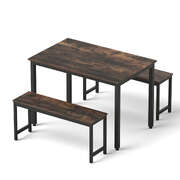 Dining Table and Chairs Set 3PCS Kitchen Metal Desk Bench Dark Walnut
