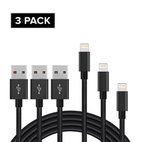 3 1M Nylon Apple 5 6 6S 7 7 Plus 8 8 Plus Charger USB Cord Lightning Cable Black