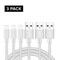 3 1M Nylon iPhone 5 6 6S 7 7 Plus 8 8 Plus Charger USB Data Cord Silver