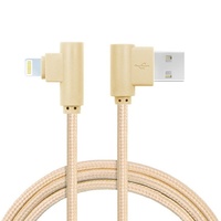 Tough 1m 90 Degree Angle Lightning USB Charger Cable iPhone 7 8 X iPads (Gold)