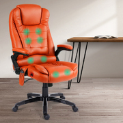 8 Point PU Leather Reclining Massage Chair - Tan