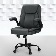 2 Point Massage Office Chair Leather Mid Back Grey