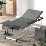 Massage Table 75cm 3 Fold Aluminium Beauty Bed Portable Therapy Grey