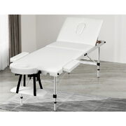 Massage Table 65Cm Portable 3 Fold Aluminium Beauty Bed White