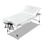 Massage Table 75cm 3 Fold Aluminium Beauty Bed Portable Therapy White