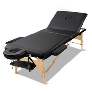 60cm 3-Fold Wooden Portable Beauty Therapy Bed Black