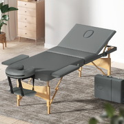 Massage Table 75cm 3 Fold Wooden Portable Beauty Therapy Bed Waxing Grey
