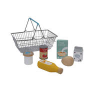WOODEN GROCERY WITH METAL SHOPPING BASKET 