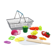 Wooden Cutting Vegetables With Metal Basket