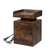 Minimalist Bedside Table USB Charger Outlet RGB Oak - Wood Finish