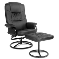 PU Leather Reclining Arm Chair & Footrest - Black