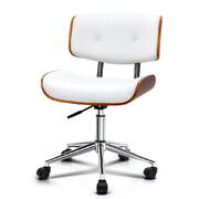 Artiss Executive Wooden Office Chair Leather Computer Chairs Seat Bentwood White