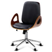 Wooden & PU Leather Office Desk Chair - Black