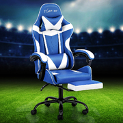 Executive Blue and White Harmony Gaming Office Chair with Footrest
