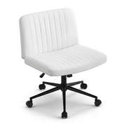 PU Leather Ergonomic Office Chair Swivel Armless Wheels Height Adjustable White