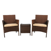 3 Pcs Chair Table Rattan Wicker Outdoor Furniture Brown