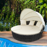 Outdoor Day Bed Sofa - Wicker Sun Lounge Furniture, Round Design (4pcs)