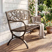 Bronze Garden Bench 3 Seat Cast Iron Outdoor | EXTG