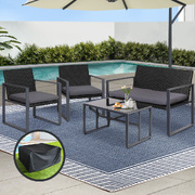 4 Pcs Outdoor Sofa Set Rattan Furniture With Storage Cover Chairs Black