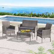 4 Seater Outdoor Sofa Set Wicker Setting Table Chair Furniture Grey