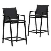 2PC Outdoor Bar Stools Steel Dining Chairs Patio Furniture Garden Black