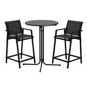 3PC Outdoor Bar Set Stools Dining Chairs Table Patio Furniture Bistro Set Steel Black