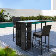 3-Piece Wicker Bar Table and Stools Set for Patio Dining
