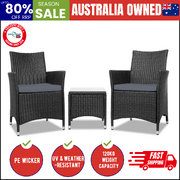 3 Piece Wicker Outdoor Furniture Set - Black