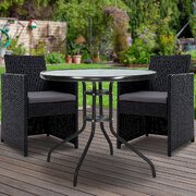 3Pc Bistro Set Outdoor Furniture Rattan Table Chairs Cushion Patio Garden Hugo