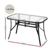 120CM Outdoor Dining Table Steel Parasol Hole Desk Patio Furniture Black