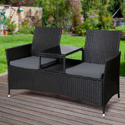 Outdoor Furniture Chair Bench Sofa Table 2 Seat Cushions Wicker Black