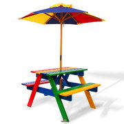 Elegant Kids Wooden Picnic Table with Umbrella