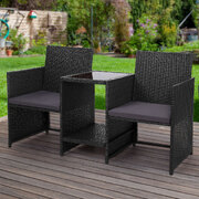 Outdoor Setting Wicker Loveseat Birstro Set Patio Garden Furniture Black