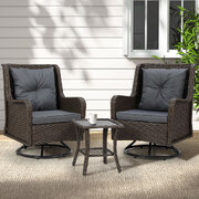 Outdoor Chairs Patio Furniture Lounge Setting 3 Pcs Wicker Swivel Chair Table Bistro Set