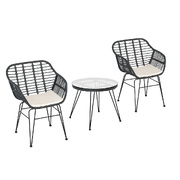 3Pc Outdoor Bistro Set Lounge Setting Table Chairs Cushion Patio Grey