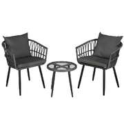 3PC Outdoor Bistro Set Patio Furniture Lounge Setting Table and Chairs Grey