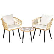 3PC Outdoor Bistro Set Patio Furniture Lounge Setting Table and Chairs Natural