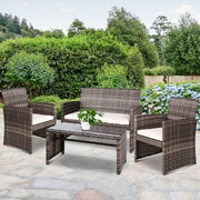 4 Pcs Outdoor Sofa Set Rattan Chair Table Setting Garden Furniture Grey