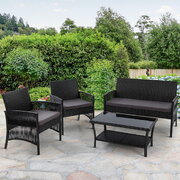 Gardeon Outdoor Furniture Rattan Set Wicker Cushion 4pc Black